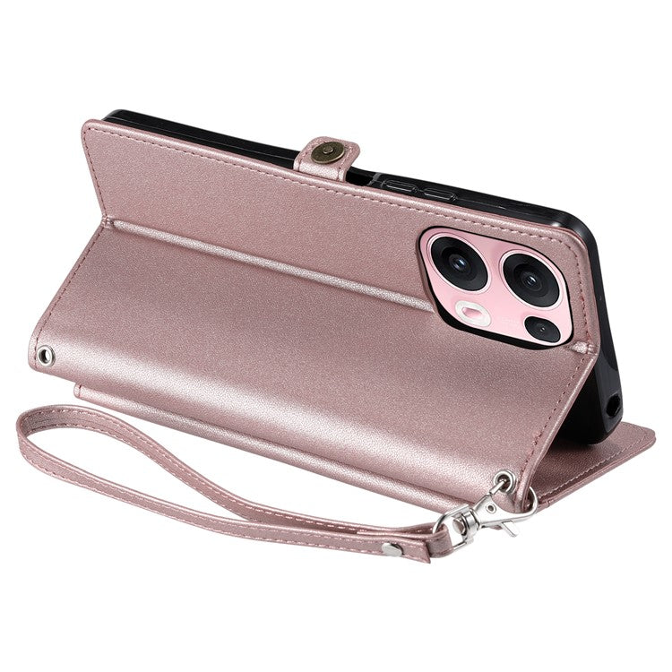 For Oppo Reno13 Pro 5G Leather Case with Wrist Strap Wallet Stand Phone Cover - Rose Gold