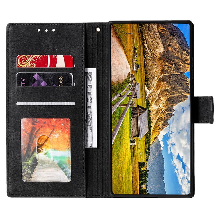 For Oppo Reno13 Pro 5G Leather Case Splicing Stitching Wallet Phone Cover with Wrist Strap - Black