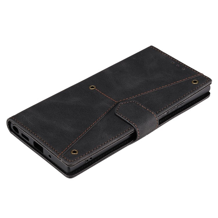 For Oppo Reno13 Pro 5G Leather Case Splicing Stitching Wallet Phone Cover with Wrist Strap - Black