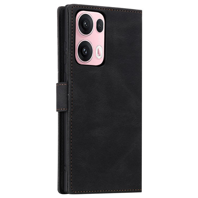 For Oppo Reno13 Pro 5G Leather Case Splicing Stitching Wallet Phone Cover with Wrist Strap - Black