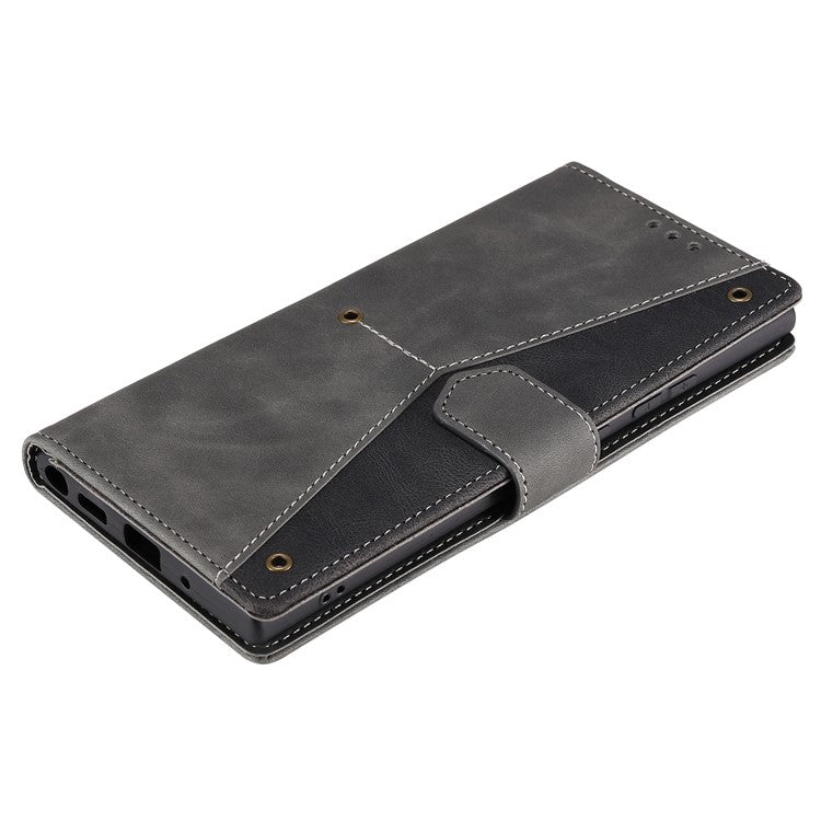 For Oppo Reno13 Pro 5G Leather Case Splicing Stitching Wallet Phone Cover with Wrist Strap - Grey