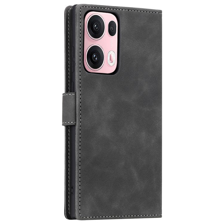 For Oppo Reno13 Pro 5G Leather Case Splicing Stitching Wallet Phone Cover with Wrist Strap - Grey