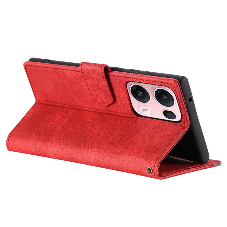 For Oppo Reno13 Pro 5G Leather Case Splicing Stitching Wallet Phone Cover with Wrist Strap - Red