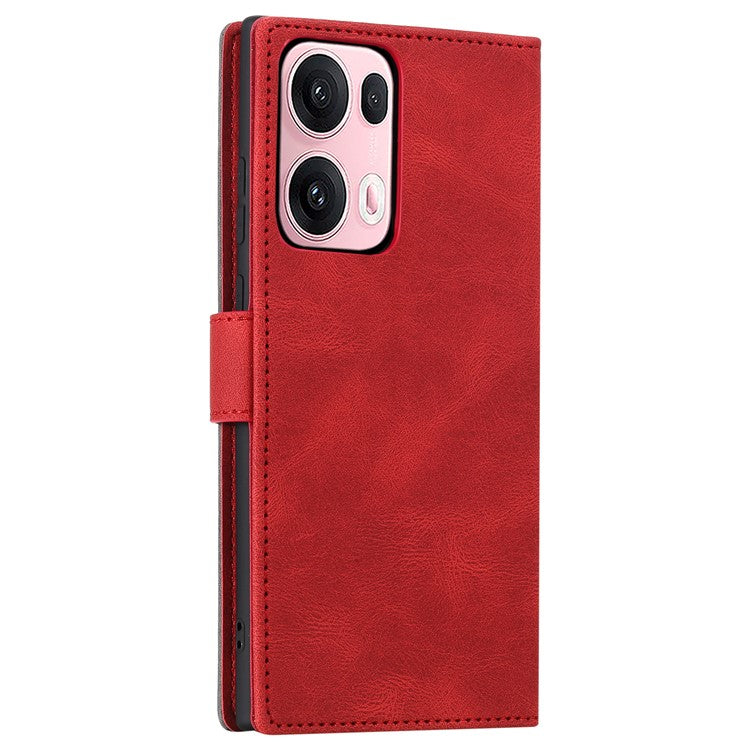 For Oppo Reno13 Pro 5G Leather Case Splicing Stitching Wallet Phone Cover with Wrist Strap - Red