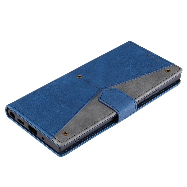 For Oppo Reno13 Pro 5G Leather Case Splicing Stitching Wallet Phone Cover with Wrist Strap - Blue