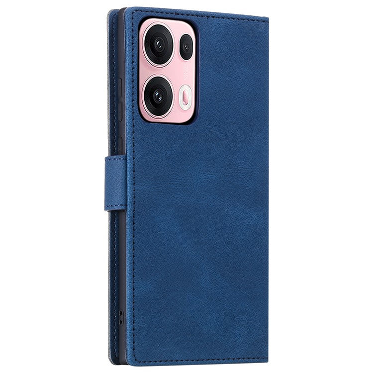For Oppo Reno13 Pro 5G Leather Case Splicing Stitching Wallet Phone Cover with Wrist Strap - Blue