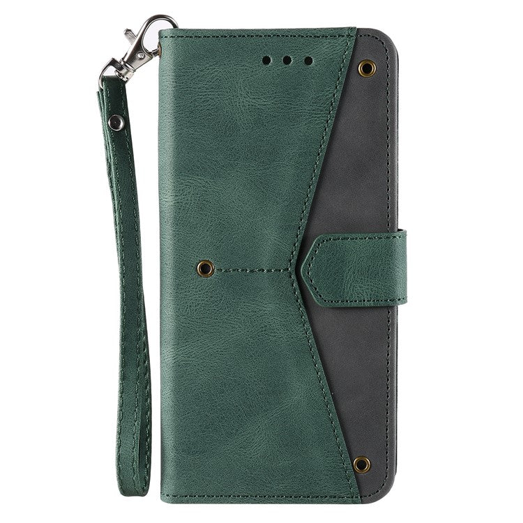 For Oppo Reno13 Pro 5G Leather Case Splicing Stitching Wallet Phone Cover with Wrist Strap - Green