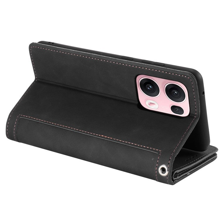 For Oppo Reno13 Pro 5G Case PU Leather Phone Cover with Zipper Wallet 9 Card Slots - Black