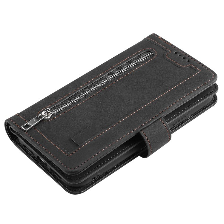 For Oppo Reno13 Pro 5G Case PU Leather Phone Cover with Zipper Wallet 9 Card Slots - Black
