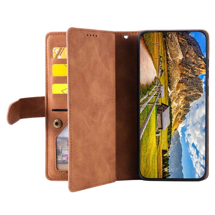 For Oppo Reno13 Pro 5G Case PU Leather Phone Cover with Zipper Wallet 9 Card Slots - Brown