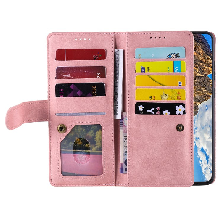 For Oppo Reno13 Pro 5G Case PU Leather Phone Cover with Zipper Wallet 9 Card Slots - Rose Gold