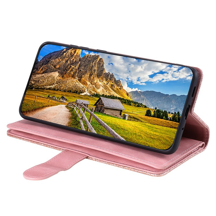 For Oppo Reno13 Pro 5G Case PU Leather Phone Cover with Zipper Wallet 9 Card Slots - Rose Gold