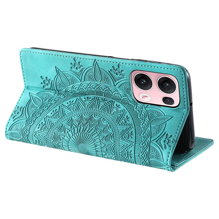 Style-010 For Oppo Reno13 Pro 5G Case Magnetic Closing Leather Phone Cover Pattern Imprinted - Mint Green
