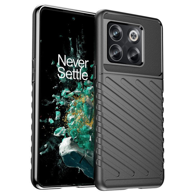 For OnePlus 10T 5G / Ace Pro 5G Thunder Series Twill Texture Anti-Slip Case Thickened TPU Shockproof Cover Phone Protector - Black