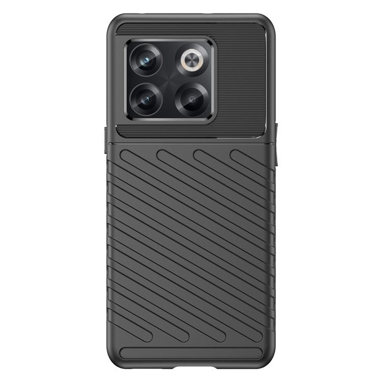 For OnePlus 10T 5G / Ace Pro 5G Thunder Series Twill Texture Anti-Slip Case Thickened TPU Shockproof Cover Phone Protector - Black