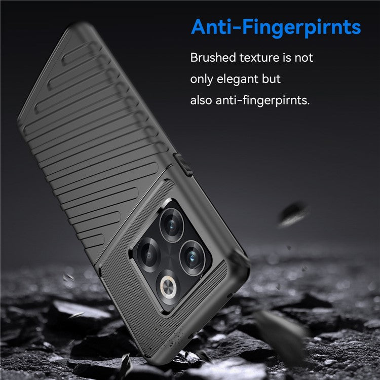For OnePlus 10T 5G / Ace Pro 5G Thunder Series Twill Texture Anti-Slip Case Thickened TPU Shockproof Cover Phone Protector - Black