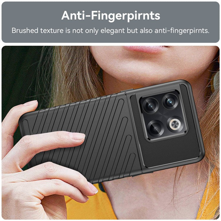 For OnePlus 10T 5G / Ace Pro 5G Thunder Series Twill Texture Anti-Slip Case Thickened TPU Shockproof Cover Phone Protector - Black