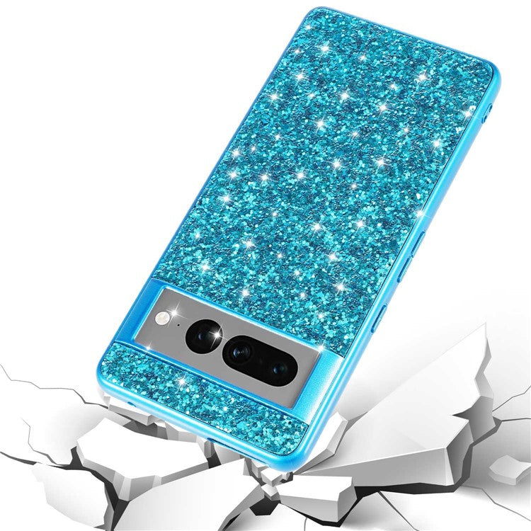 For Google Pixel 7 Pro 5G Shiny Glitter Sequins Phone Protective Case Electroplating TPU Frame Hard PC Back Cover - Red