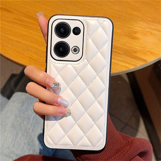 For Oppo Reno13 5G (Global) Case Rhombus Stitching PU Leather + TPU Shockproof Phone Cover - White