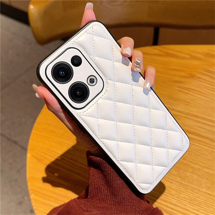 For Oppo Reno13 5G (Global) Case Rhombus Stitching PU Leather + TPU Shockproof Phone Cover - White