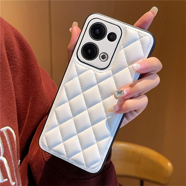 For Oppo Reno13 5G (Global) Case Rhombus Stitching PU Leather + TPU Shockproof Phone Cover - White