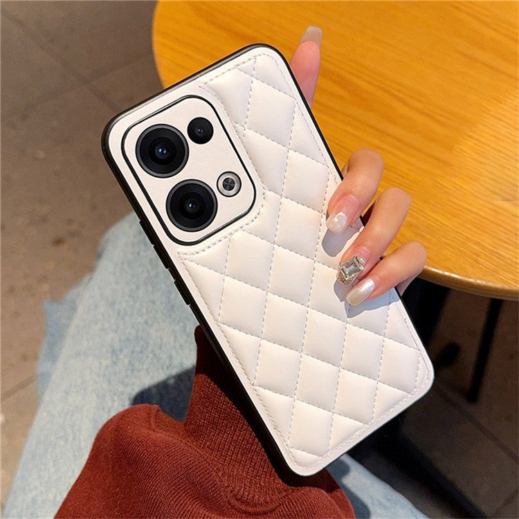 For Oppo Reno13 5G (Global) Case Rhombus Stitching PU Leather + TPU Shockproof Phone Cover - White