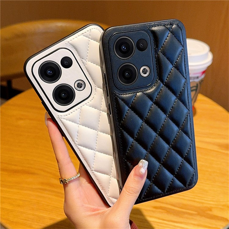 For Oppo Reno13 5G (Global) Case Rhombus Stitching PU Leather + TPU Shockproof Phone Cover - White