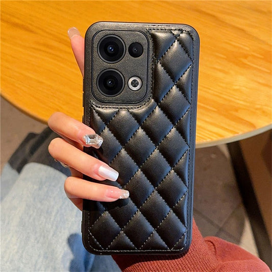 For Oppo Reno13 5G (Global) Case Rhombus Stitching PU Leather + TPU Shockproof Phone Cover - Black