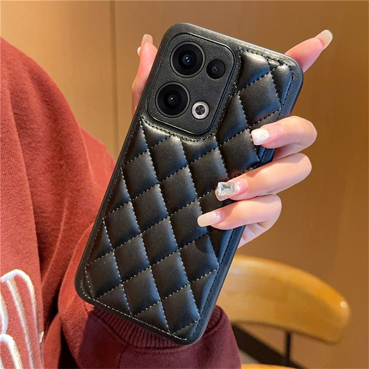 For Oppo Reno13 5G (Global) Case Rhombus Stitching PU Leather + TPU Shockproof Phone Cover - Black