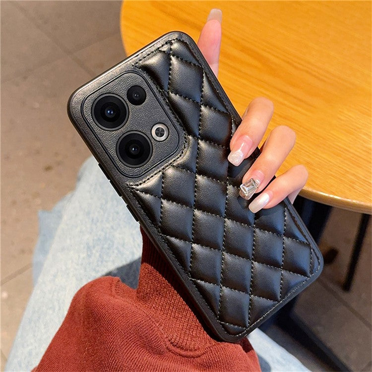 For Oppo Reno13 5G (Global) Case Rhombus Stitching PU Leather + TPU Shockproof Phone Cover - Black