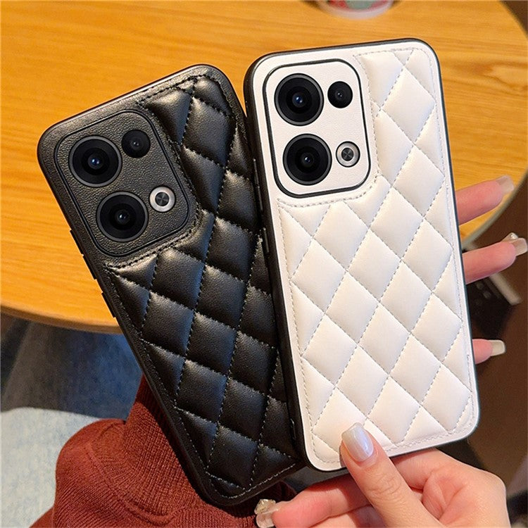 For Oppo Reno13 5G (Global) Case Rhombus Stitching PU Leather + TPU Shockproof Phone Cover - Black