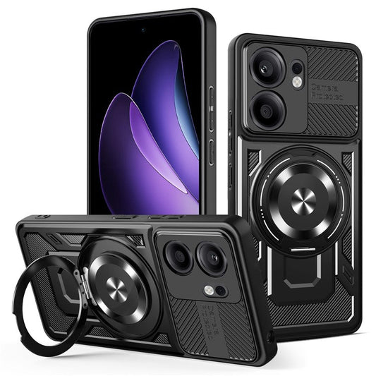 For Oppo Reno13 F 5G Magnetic Case Rotating Kickstand TPU + PC Phone Cover - Black