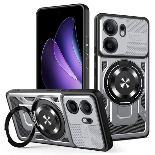For Oppo Reno13 F 5G Magnetic Case Rotating Kickstand TPU + PC Phone Cover - Grey