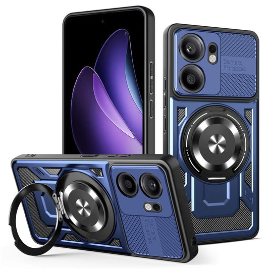 For Oppo Reno13 F 5G Magnetic Case Rotating Kickstand TPU + PC Phone Cover - Sapphire