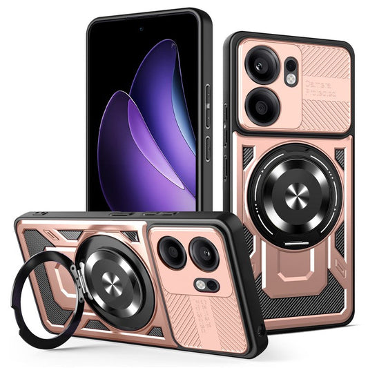 For Oppo Reno13 F 5G Magnetic Case Rotating Kickstand TPU + PC Phone Cover - Rose Gold