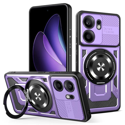 For Oppo Reno13 F 5G Magnetic Case Rotating Kickstand TPU + PC Phone Cover - Purple