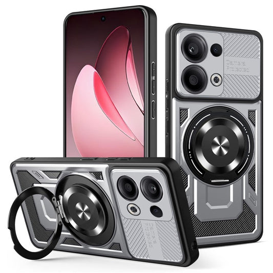 For Oppo Reno13 5G (Global) Magnetic Case Rotating Kickstand TPU + PC Phone Cover - Grey