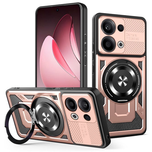 For Oppo Reno13 5G (Global) Magnetic Case Rotating Kickstand TPU + PC Phone Cover - Rose Gold