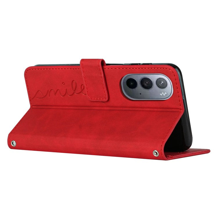 For Motorola Moto X30 Pro 5G / Edge 30 Ultra 5G Skin-touch Feeling Heart Shape Imprinted Phone Case Anti-fall PU Leather Wallet Stand Shell with Strap - Red