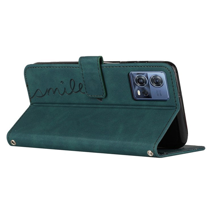 Skin-friendly Phone Case For Motorola Moto S30 Pro 5G / Edge 30 Fusion 5G, Heart Shape Imprinted Flip Leather Wallet Cover Stand with Strap - Green