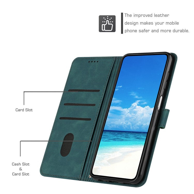 For Google Pixel 7 Pro 5G Skin-touch Feeling PU Leather Wallet Stand Shell Imprinted Heart Shape Anti-scratch Phone Case with Strap - Green