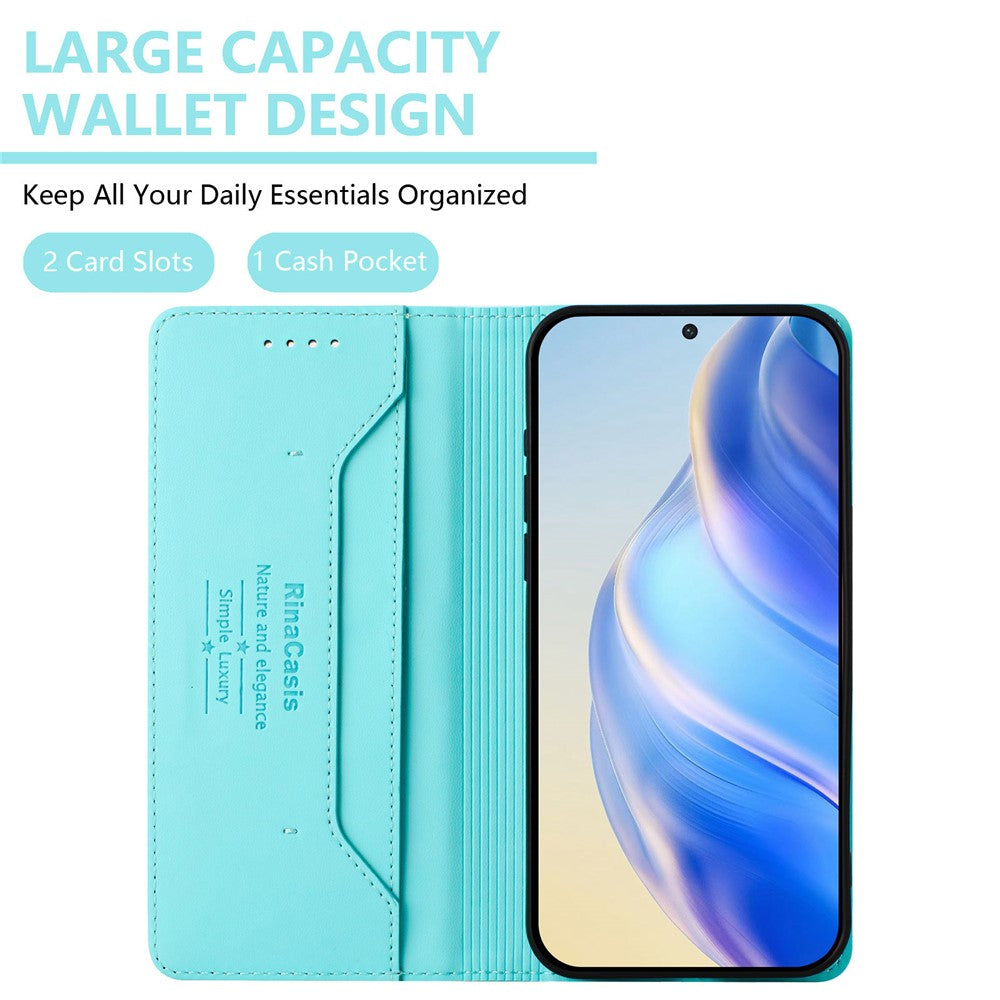 For Oppo K13 5G Leather Case RINACASIS RC01 Phone Cover with RFID Blocking Wallet Stand - Mint Green