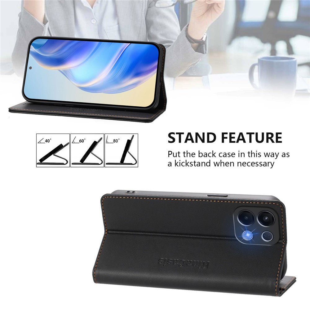 For Oppo K13 5G Leather Case RINACASIS RC01 Phone Cover with RFID Blocking Wallet Stand - Black