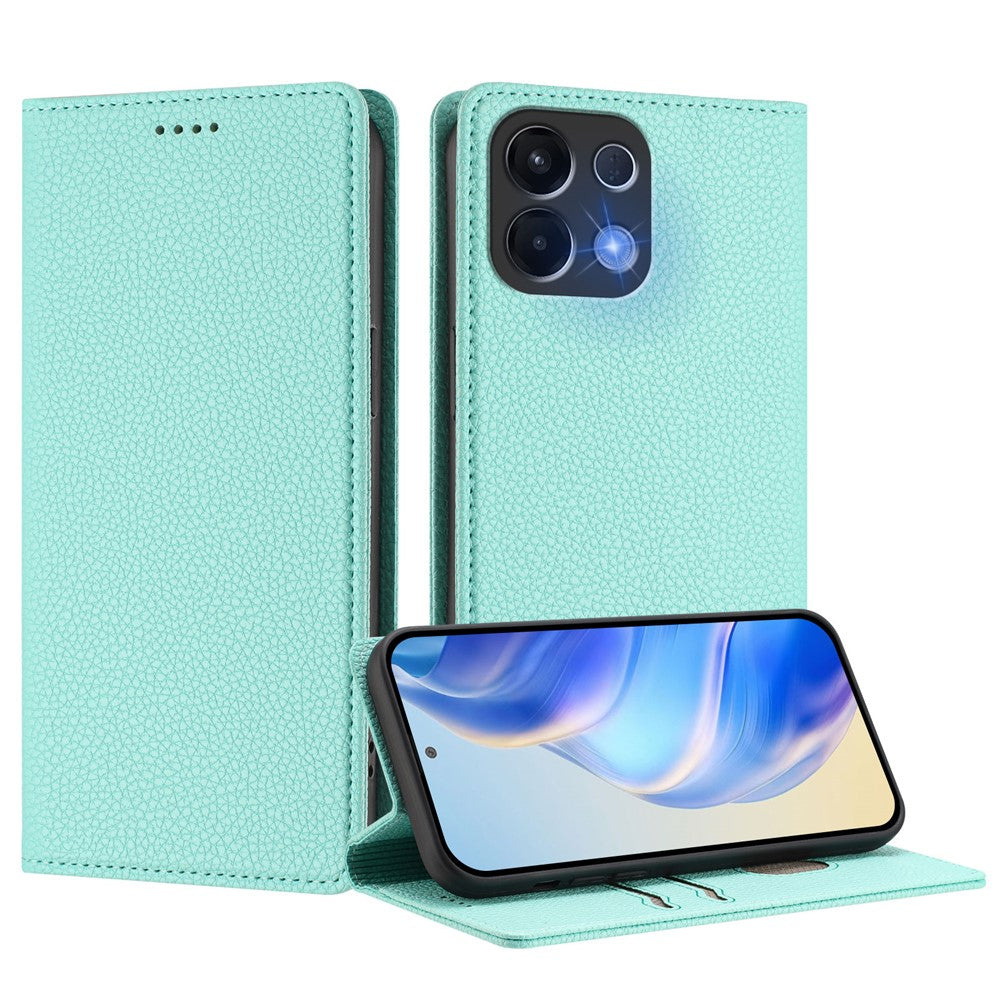 For Oppo K13 5G Wallet Case RFID Blocking Litchi Texture Leather Mobile Cover - Mint Green