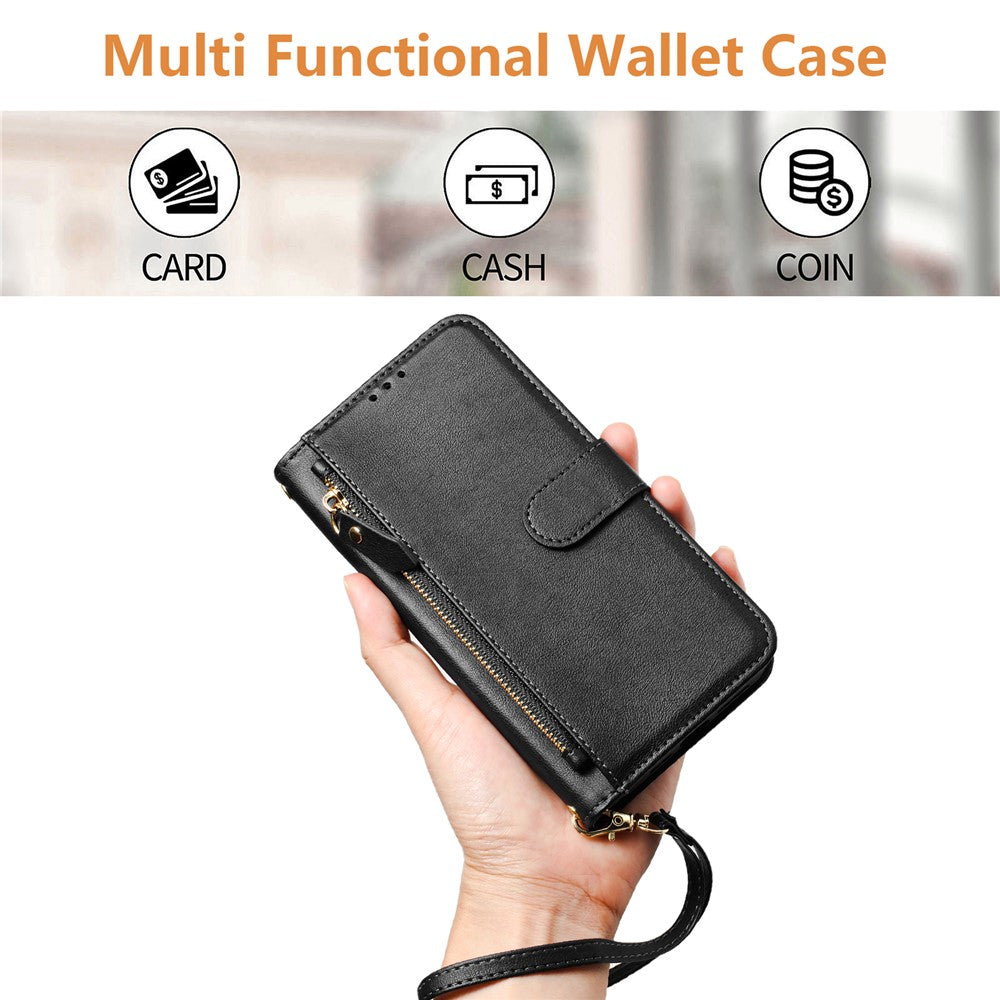 For Oppo K13 5G Case Zipper Pocket Multiple Card Slots Leather Phone Cover - Black