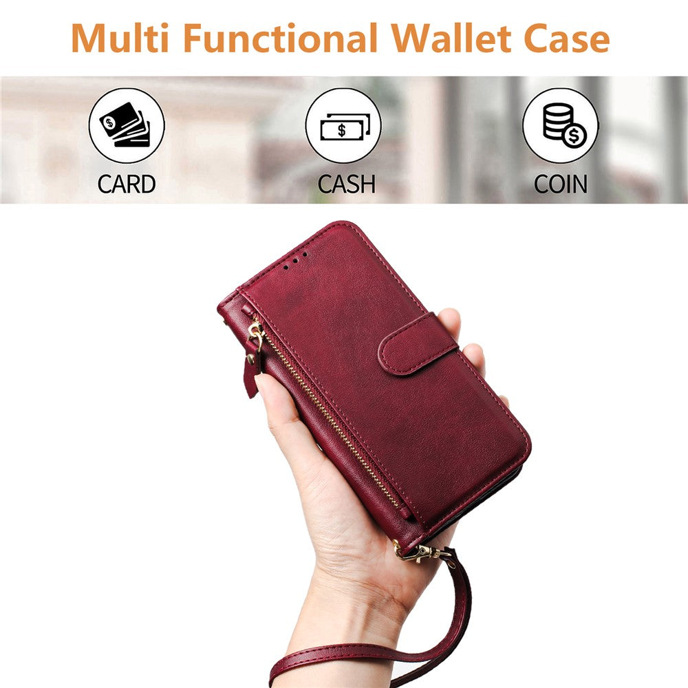 For Oppo K13 5G Case Zipper Pocket Multiple Card Slots Leather Phone Cover - Red