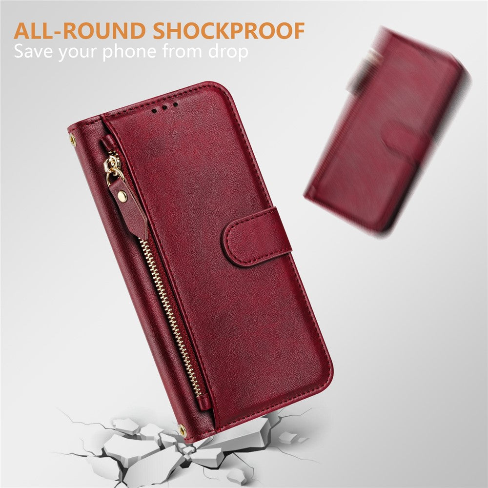 For Oppo K13 5G Case Zipper Pocket Multiple Card Slots Leather Phone Cover - Red