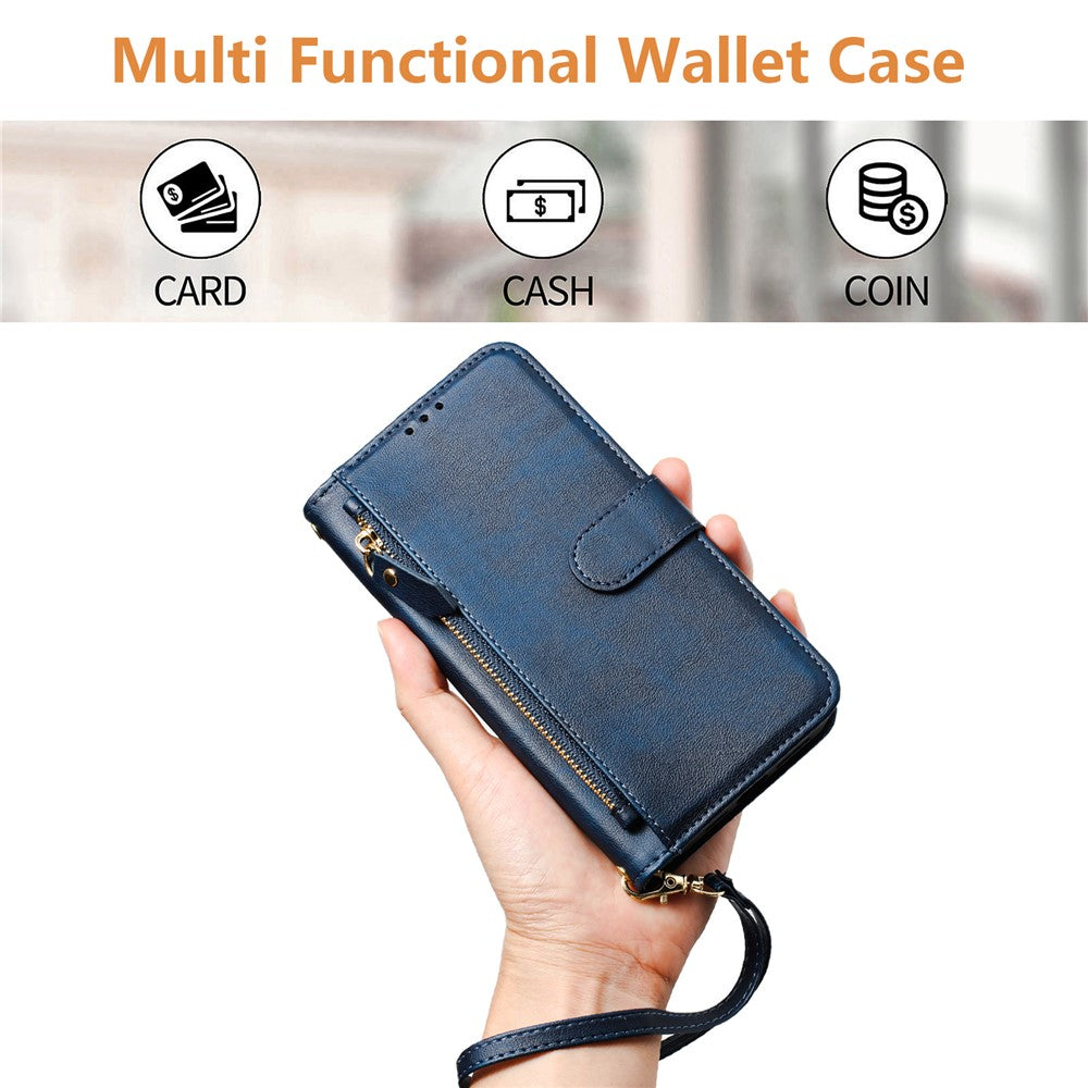 For Oppo K13 5G Case Zipper Pocket Multiple Card Slots Leather Phone Cover - Blue