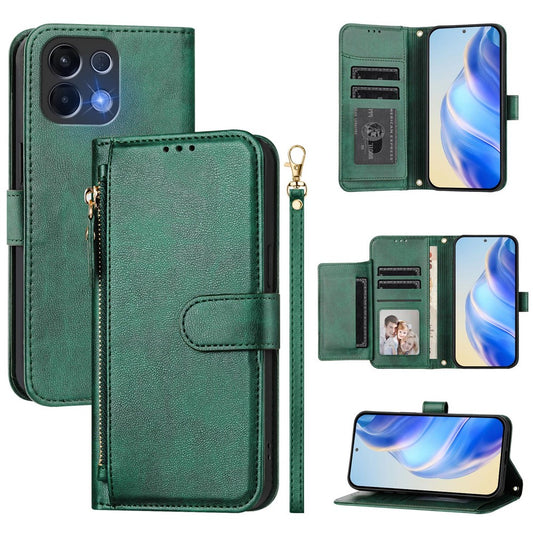 For Oppo K13 5G Case Zipper Pocket Multiple Card Slots Leather Phone Cover - Green
