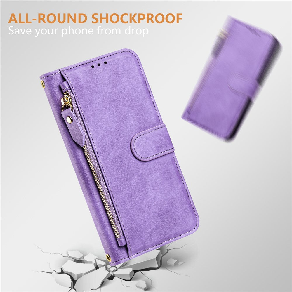 For Oppo K13 5G Case Zipper Pocket Multiple Card Slots Leather Phone Cover - Purple